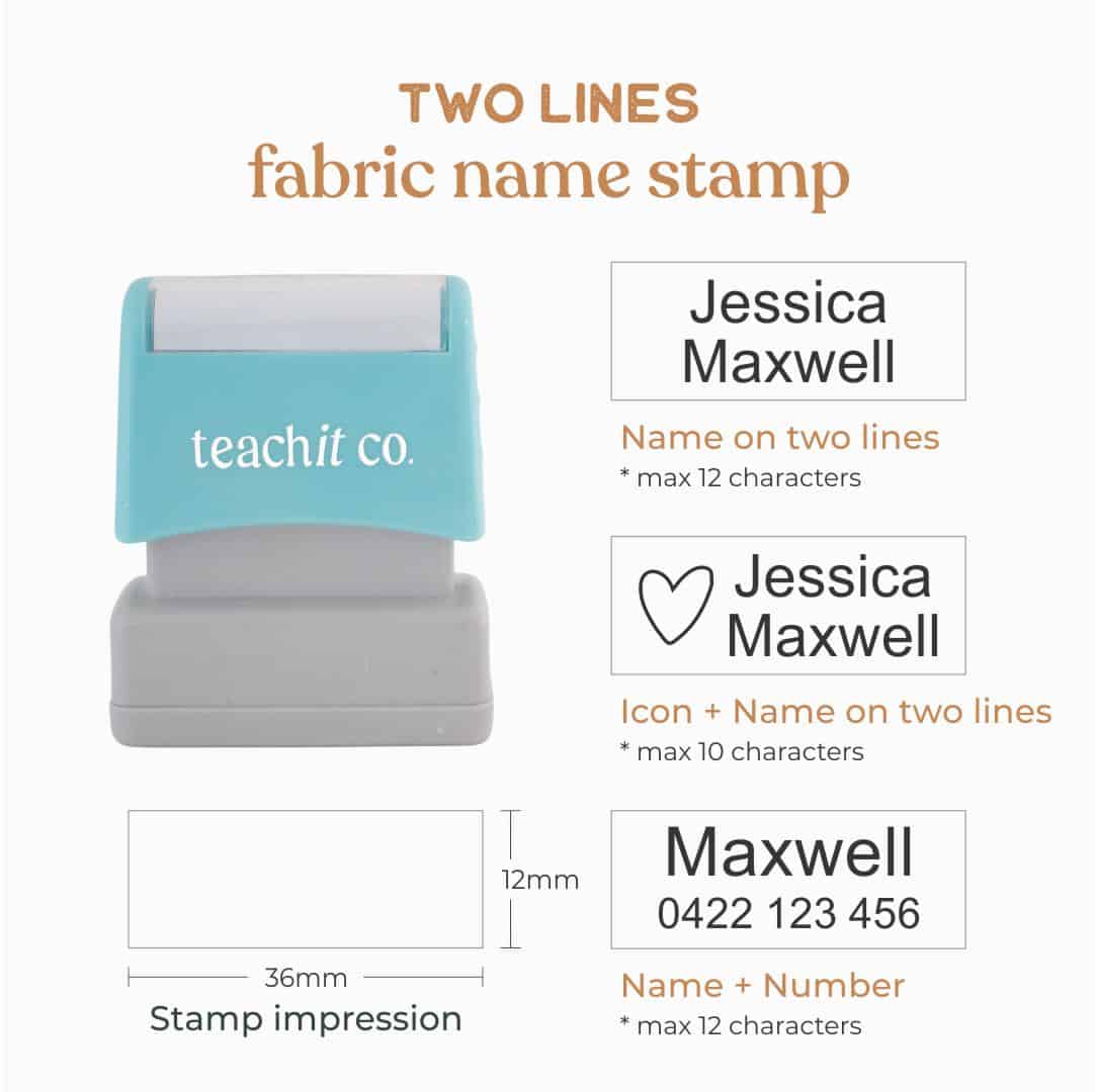 Personalised rectangular name stamp for clothes and belongings