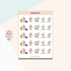 Planner girl cleaning stickers